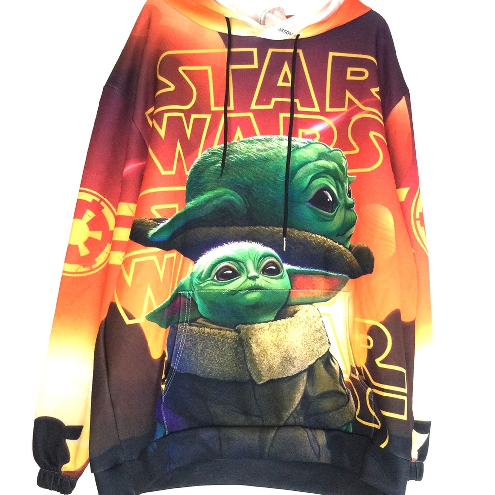 Star Wars, Baby Yoda Graphic, Hooded, Pull Over Sweater.